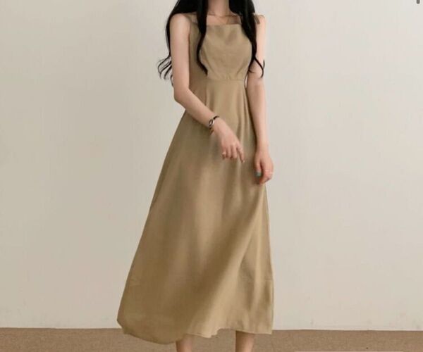 ワンピース キャミワンピース ベージュ 韓国 キャミワンピ