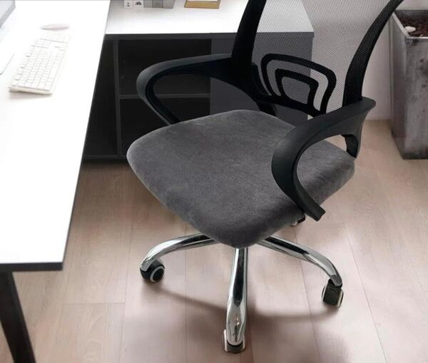 グレー, XL(48-53cm)オフィスチェアカバー イスカバー フィット ワークチェアカバー 椅子カバー 座面のみ 洗える ベルベット素材