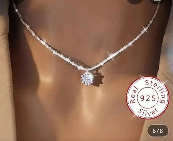 【新品】925スターリングシルバーチェーンネックレス、1カラットのモアサナイト付き、シルバーメッキ