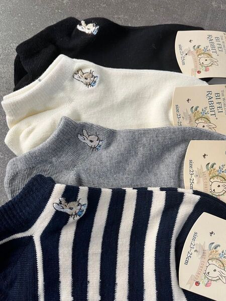 ラビット刺繍ソックス 靴下 可愛いスニーカーソックス くるぶし丈レディースソックス