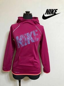 【美品】 NIKE THERMA FIT ナイキ スウェット パーカー プルオーバ ガールズ サイズM 145/72 裏起毛 防寒 フィットネス FA150206TWA ピンク