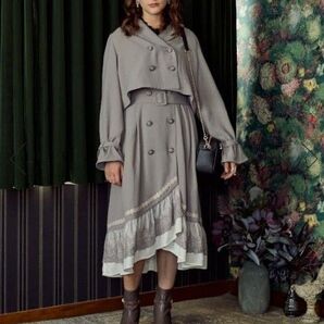 axes 3wayトレンチコート ライトグレー フリル レース シフォン ロングコート セットアップ 着回し
