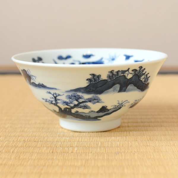 五代 三浦竹泉 染付 山水絵 茶碗 ( 5代 五世 )