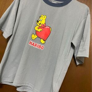 HARIBO クマ ハート 五分丈 Tシャツ グレー キャラクター カジュアル