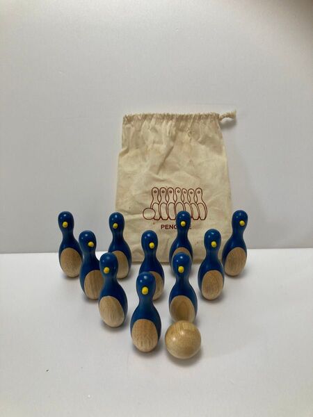 無印 ペンギン形、木製ボーリングおもちゃ