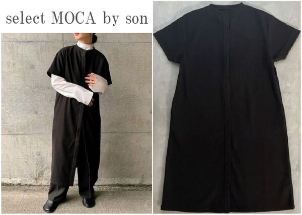 select MOCA by son セレクトモカ ノーカラーフライフロントデザインワンピース ゆったりIライン BLK Free