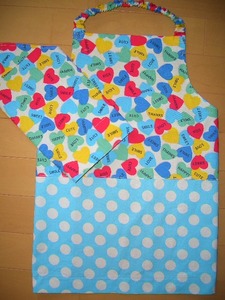 * hand made apron 2 point set 120 rom and rear (before and after) LOVE Heart pattern *