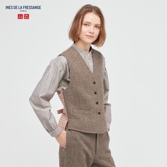 H7186 UNIQLO ユニクロ INES DE LA FRESSANGE イネスドラフレサンジュ ウールベスト ヘリンボーン 前後切替デザイン XL