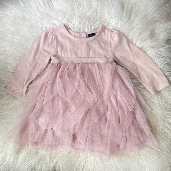 70cm gap ベビー ピンク チュールワンピース ニット ベビー服 長袖