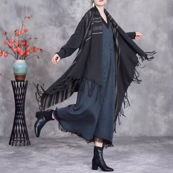 sg 2410 カーディガン 羽織物 前開け タッセル ゆったり 洋服ミックス アンティーク風 大人可愛デザイン グリーン