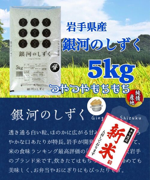 米 新米【岩手県産銀河のしずく5Kg】 6年連続特A評価を獲得!白くて艶やかなお米でございます♪