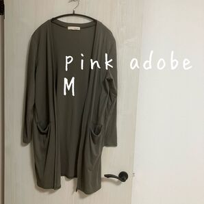 pink adobe カーディガン カーキ M レディース トップス 羽織 長袖 ロング トップス コットン