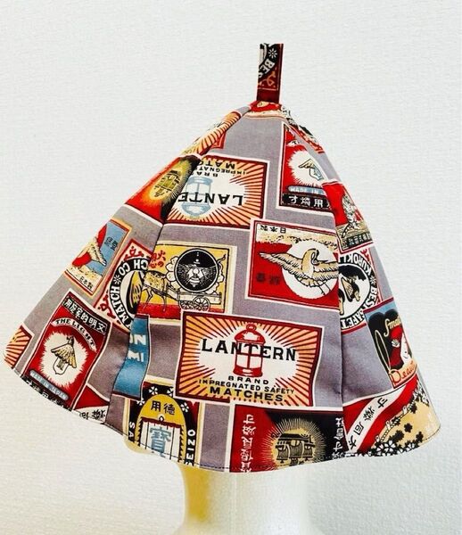 サウナハット ハンドメイド サウナ レトロ柄グレー ゆったり大きめサイズ