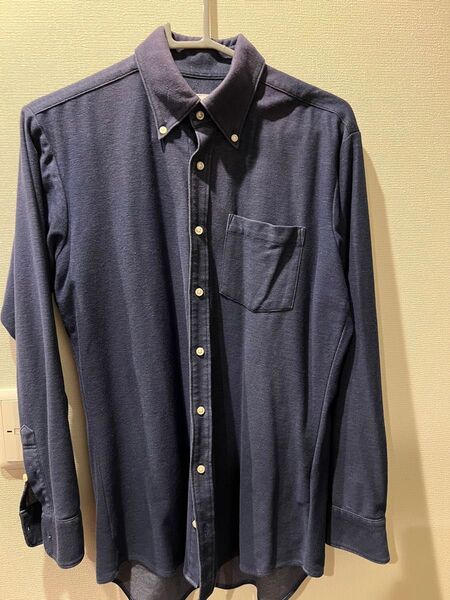 LES MUESニット素材ストレッチシャツブルーMサイズ中古品