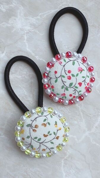 ハンドメイド 花柄ヘアゴム 2個セット b5
