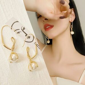 ◆インポートピアス◆限定特価◆ニュアンス蕾パールフックピアス