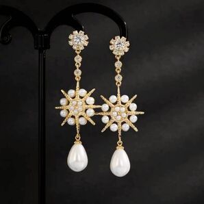 ◆インポートピアス◆限定2点特価◆フラワービジュー×ドロップパールピアス