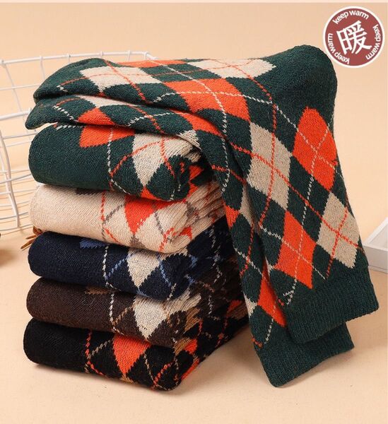 新入荷 レディース 冬 紳士 メンズソックス 5足まとめ売り ウール混 暖かい厚手 裏パイル 北歐 クルー丈 男性靴下 男女兼用