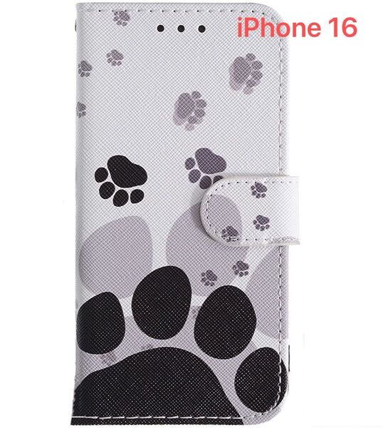 iPhone 16 手帳型 ケース かわいい 肉球プリント アイフォン16