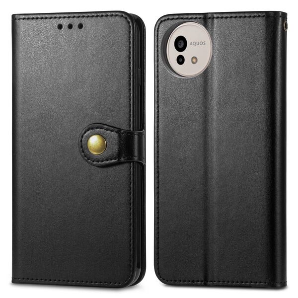 AQUOS wish4 ケース 手帳型 ボタンマグネット おしゃれ 黒