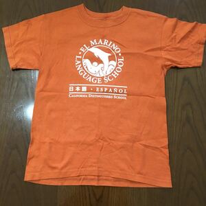 anvil アンビルTシャツ　MARINO LANGUAGE SCHOOL ロゴ Tシャツ　中古　茶色　半袖　Mサイズ(YOUTH) (男女共用)ユニセックス