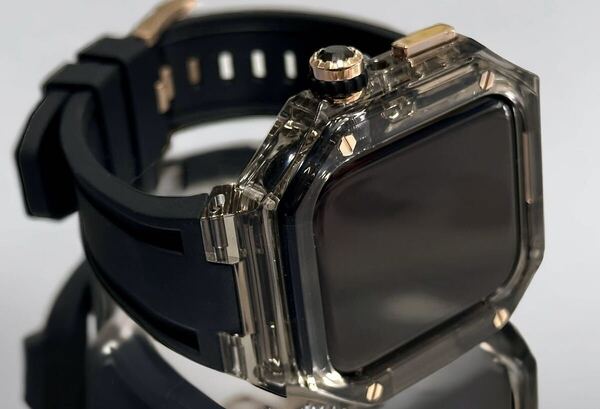 TBR★ブラッククリア★アップルウォッチバンド ラバーベルト カバー Apple Watch クリア ケース 40mm 41mm 44mm 45mm 46mm 49mm