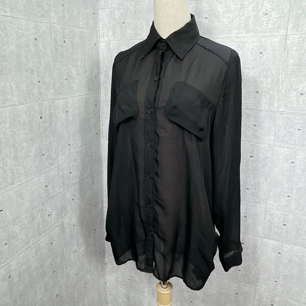gladys シアーシャツ【M】ブラック 透け感 シースルー 長袖シャツ トップス ドレスシャツ レディース