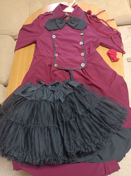 中古 ロリータ 軍服 ワンピース mサイズ レッド パニエ付き ハロウィン 文化祭に