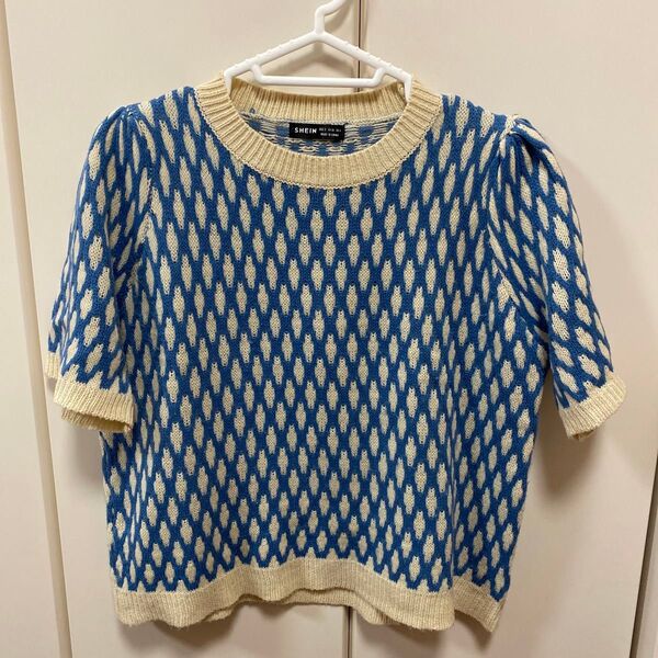 SHEIN 半袖クルーネックデザインニット(Lサイズくらい)