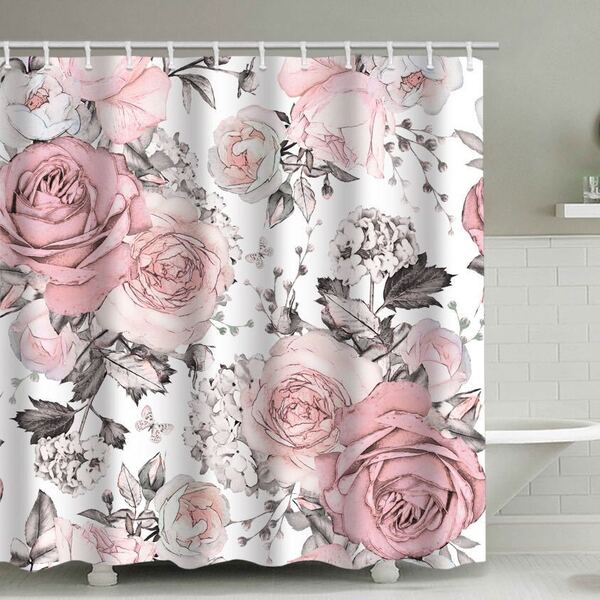 新品 シャワーカーテン 120x180cm 防カビ 撥水 ピンク 花柄 雰囲気 飾り 軽量 速乾 バス用品 間仕切り SC09