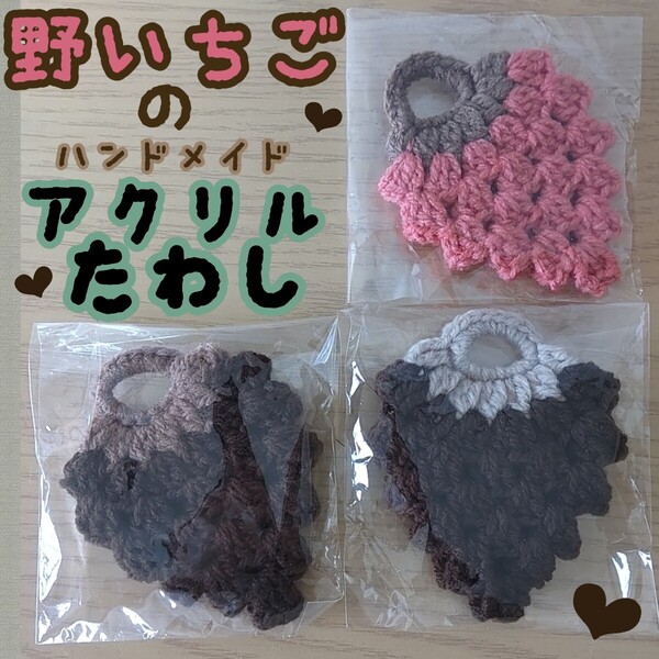 §【★3個セット★】野いちご アクリルたわし ハンドメイド おしゃれ カラー