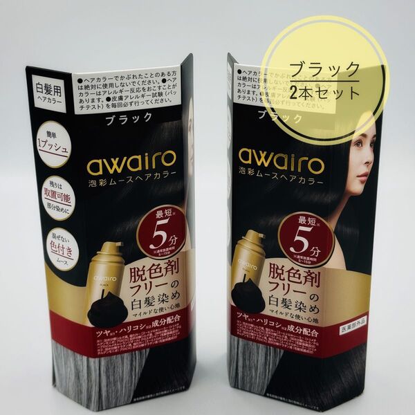 【2箱セット】awairo 泡彩ムースヘアカラー ブラック