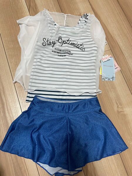 新品未使用 水着 140 セパレート タンクトップ デニムスカート スイミング キッズ 女児水着 女の子