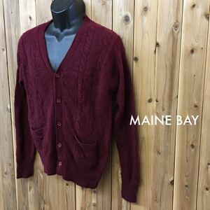 ヴィンテージ MAINE BAY ◇ メンズ size M ボルドー系 長袖 V字 ニット カーディガン 羽織り ケーブル編み ポケット付き リブ袖 USA古着