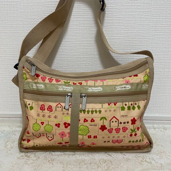 LeSportsac ショルダーバッグ ベージュ 花柄 レスポートサック 斜め掛け 大容量
