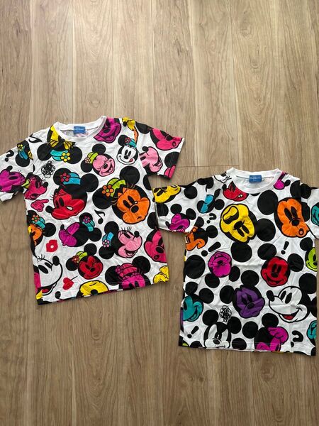 ディズニー 半袖Tシャツ ペアルック Sサイズ 総柄 ミッキーマウス ミニーマウス