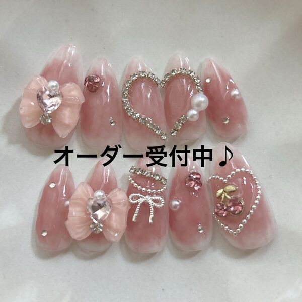 オーダー ネイルチップ ちゅるんネイル フレンチガーリーネイル ハートネイル 韓国ネイル ワンホンネイル 人気デザイン