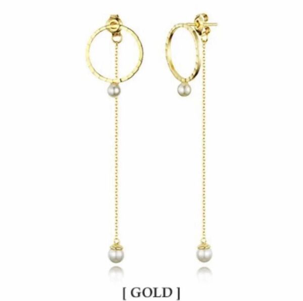 ピアス 2way ヒキモノリング 長チェーン 925シルバーポストゴールド