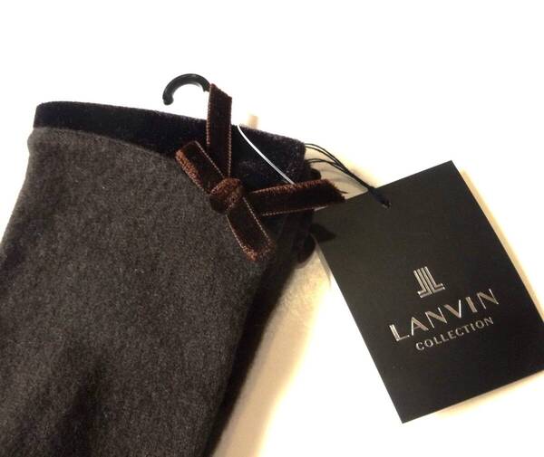 新品 ランバンコレクション 上品なリボンの手袋 チョコレートブラウン LANVIN