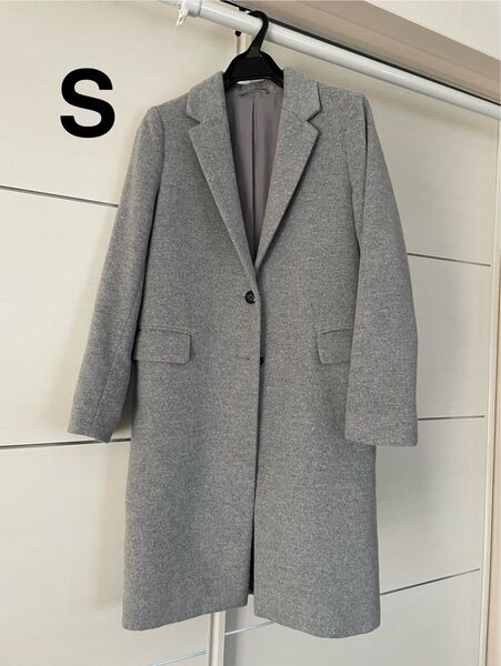 GU チェスターコート Sサイズ グレー ミドル丈 毛30%
