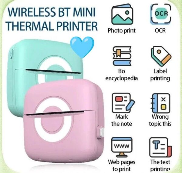 mini Thermal Label Printer …+++ミニサーマルラベルプリンター+++… Blue ロール紙5個セット♪