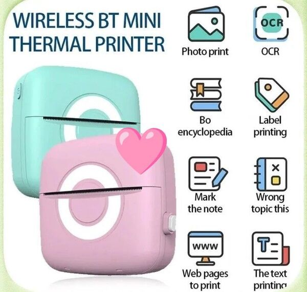 mini Thermal Label Printer …+++ミニサーマルラベルプリンター+++… PINK ロール紙5個セット♪