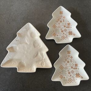 皿 Xmas オーナメント柄 クリスマスツリー 食器 陶器 雪の結晶 菓子皿 クリスマス モミの木