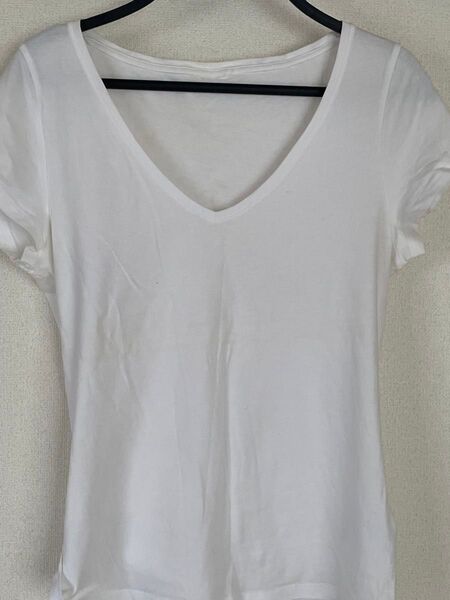 H&M レディース カットソー Tシャツ 半袖 白 Lサイズ Vネック Uネック 2枚セット
