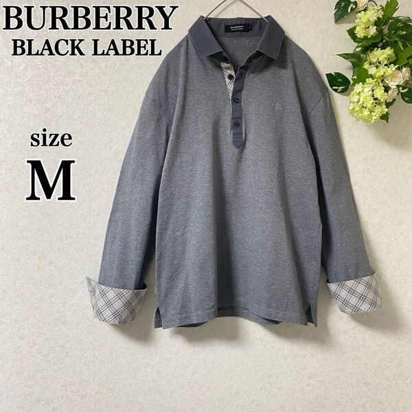 BURBERRY BLACKLABEL バーバリーブラックレーベル ポロシャツ ノバチェック 刺繍 ホースロゴ 長袖 M サイズ2