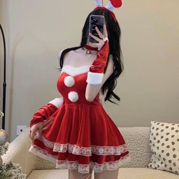 コスプレ サンタ サンタコス 赤 バニーガール レディース 4点セット ハロウィン クリスマス