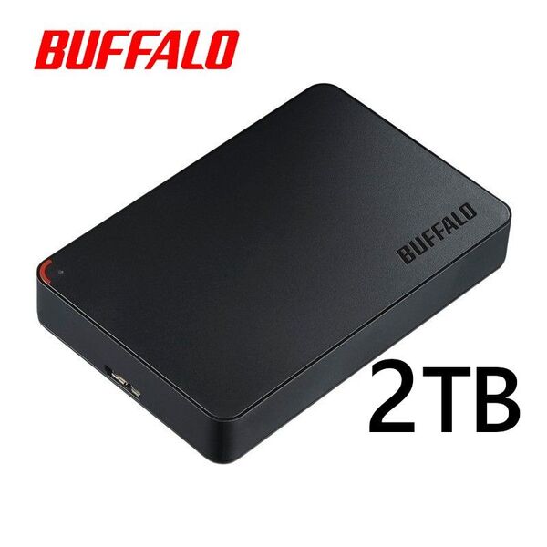 ●美品●バッファロー 2TB 外付け ポータブル HDD テレビ録画用ハードディスク/PC/PS4、5対応 USB接続 コンパクト