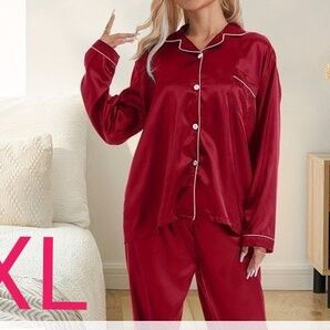 LLパジャマ コットン100 ローンリップル RED- XL