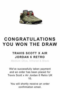 【END.当選】TRAVIS SCOTT X AIR JORDAN 6 RETRO UK10 29cm トラヴィススコット　ジョーダン6 