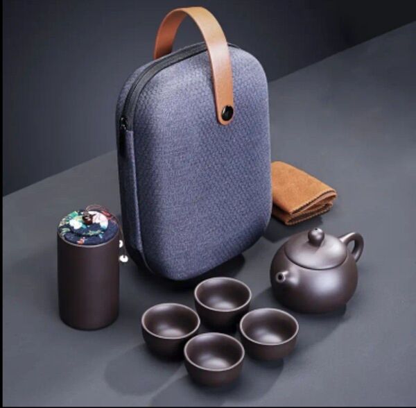 【最終、値下げ不可】中国茶器セット携帯用 収納バッグ付き 陶器 急須 湯呑セット